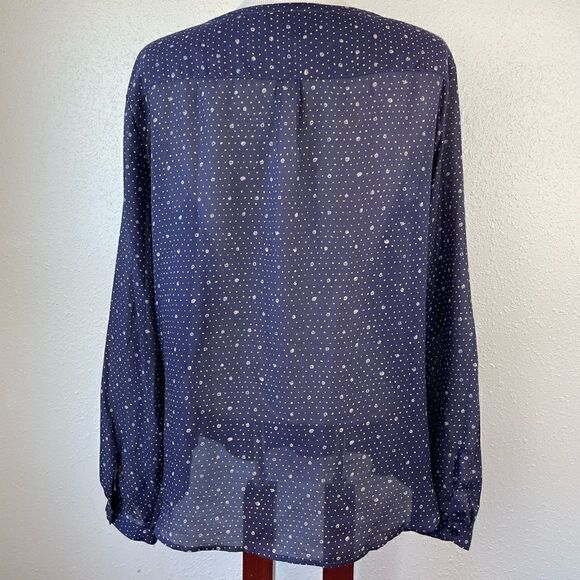 LOFT Sheer Navy Blue Button Down Top Size L EUC - Picture 4 of 6